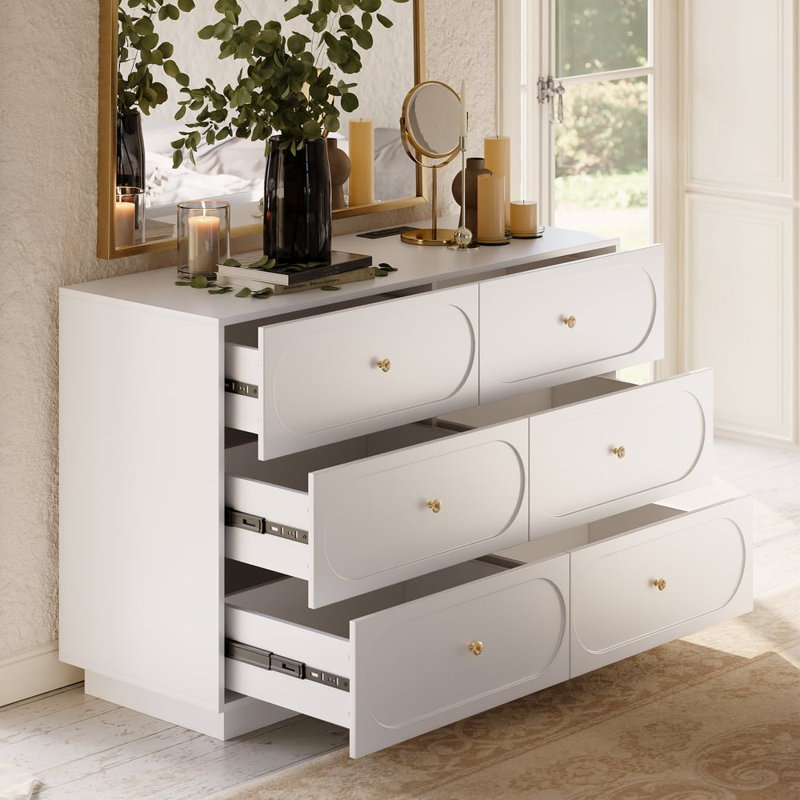 Commode blanche à 6 tiroirs 47,24 pouces avec station de charge Krila