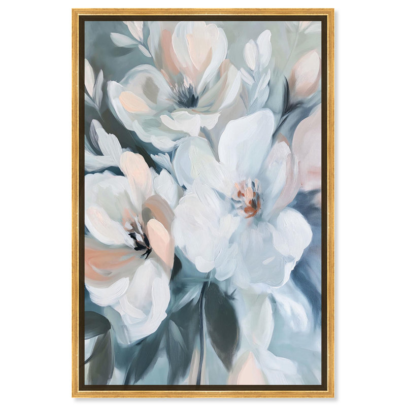 Art floral luxueux sur toile délicate, Cadre doré, H 16 po x l 11 po