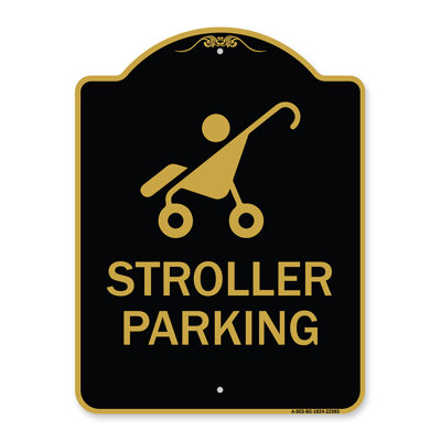 Signmission Designer Series Sign - Reserved Stroller Parking (With Graphic) | Black & Gold 18" X 24" Heavy-Gauge Aluminum Architectural Sign | Protect Your Business & Municipality | Made In The USA
