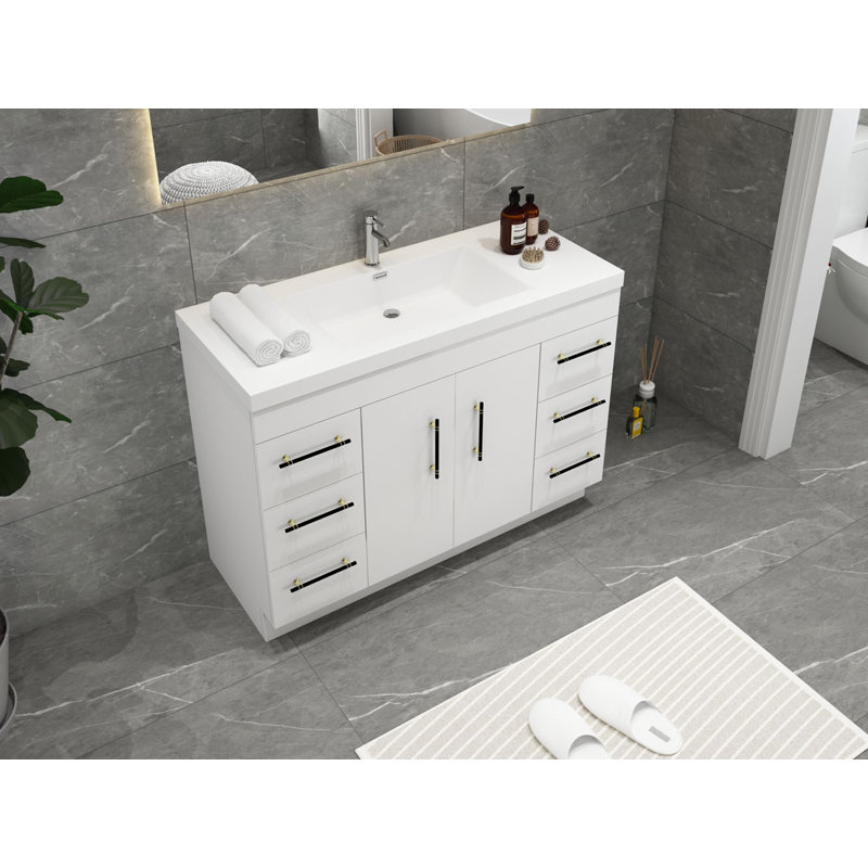 Ensemble de meuble-lavabo simple 48 po Carliss, Blanc lustré, Noir