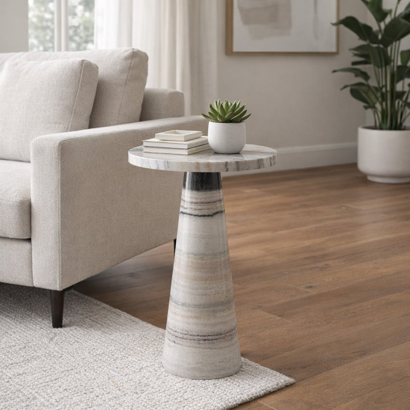 Marble Accent Table with Sleek Tapered Base in Modern Minimalist Design