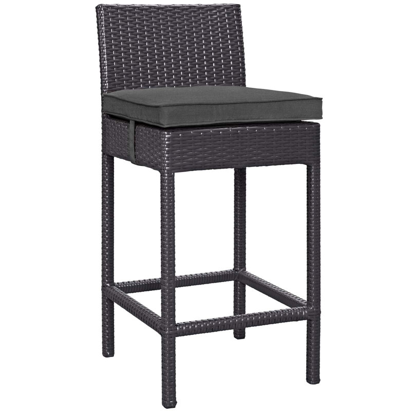 Tabouret de bar d'extérieur en rotin avec coussin Modway Convene, Gris anthracite, Espresso