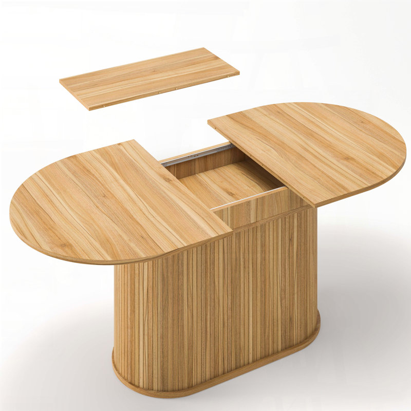 Table de salle à manger extensible en forme d'arc avec pieds rayés (55,11 po à 70,86 po, naturel, 4 à 6 places), Brun