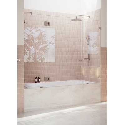 Stellar 72.25 in. W x 58.25 in. H Frameless 3 Panel Inline Hinge Bathtub Door