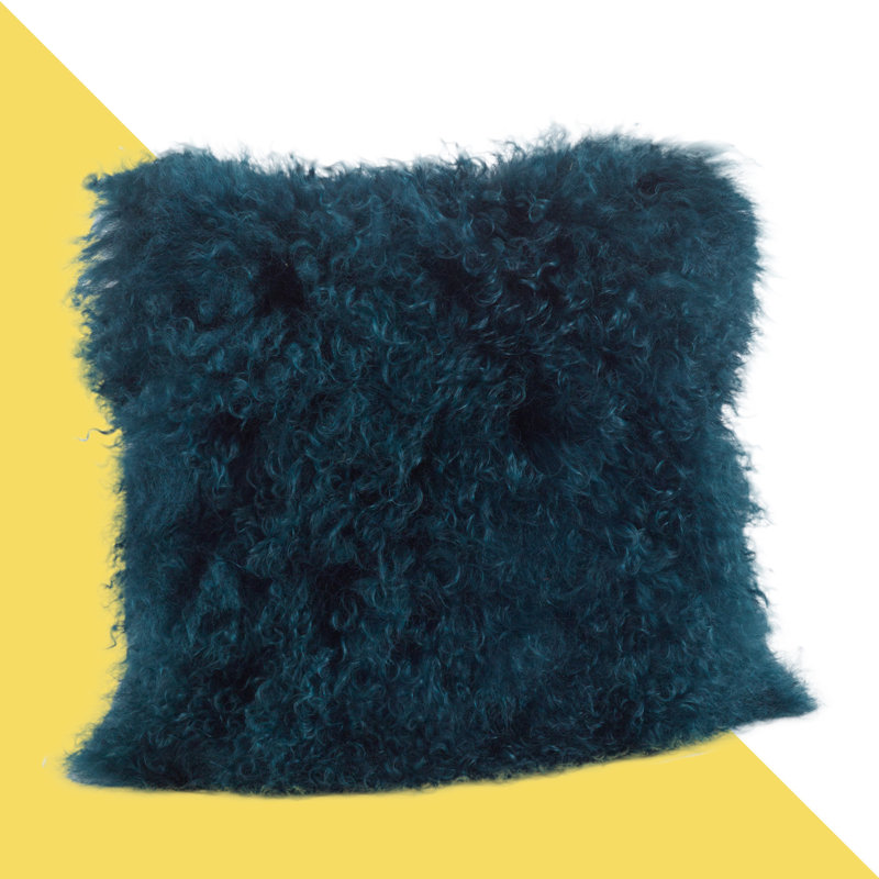 Coussin décoratif carré avec sa housse en laine d'agneau Iyana, Carré 20 po, Bleu sarcelle