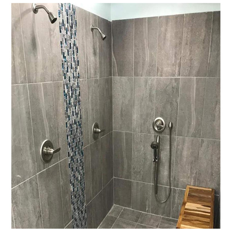 Teal Blue 1''x2'' Natural Stone/Glass Brick Joint Mosaic Wall Tile