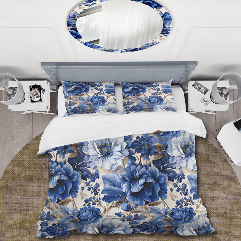 Ensemble de housse de couette Cobalt Blue Victorian, Housse de couette pour très grand lit et 2 très