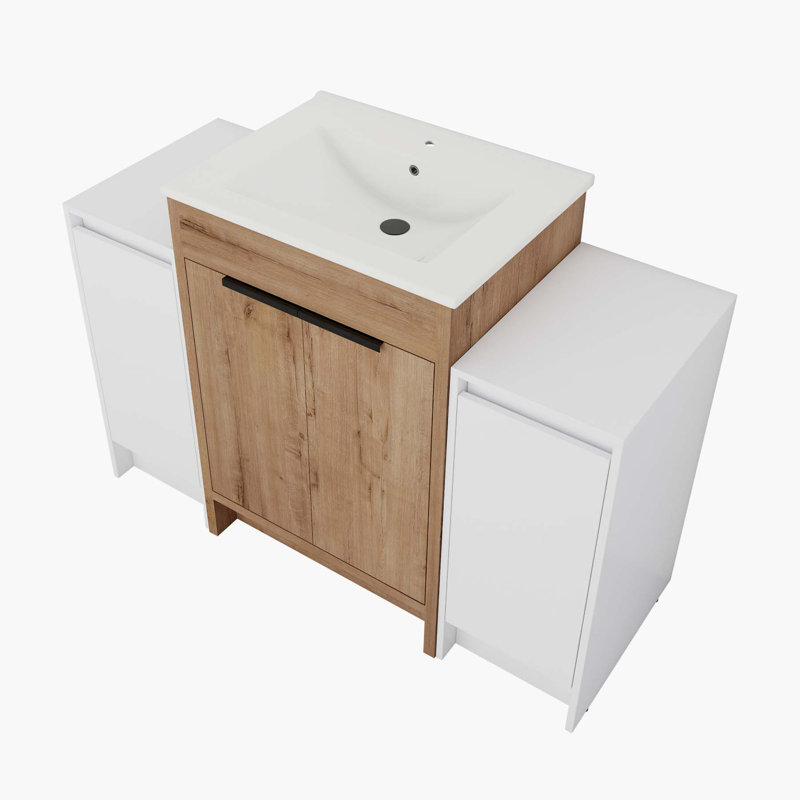 Meuble-lavabo luxueux avec lavabo en céramique et grands armoires de rangement