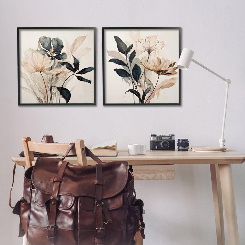  «Black Botanicals», ensemble de 2 giclées par Lazar Studio, H 24 po x l 24 po, Giclée encadrée noir minuit