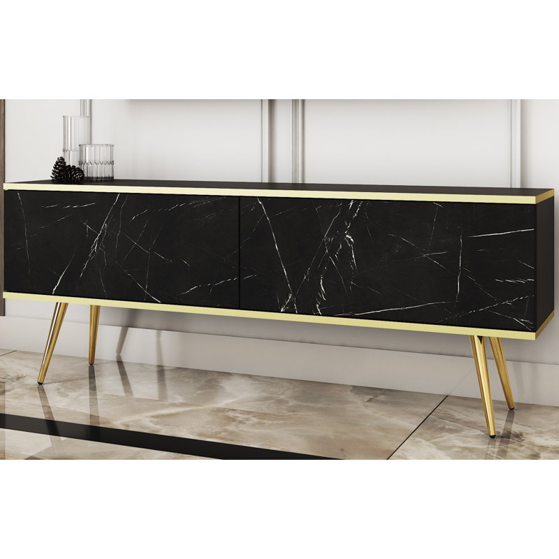 Madeline TV Stand for TVs up to 60", Gold/Black/Black Marble