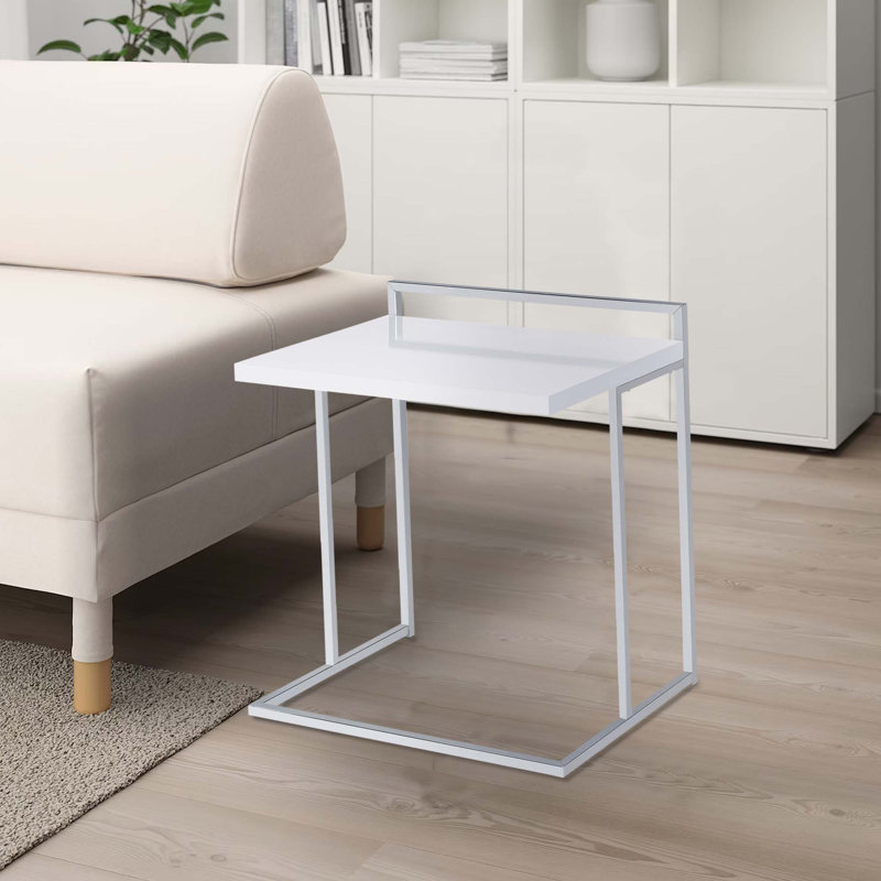 Chandlar End Table, White Wood, Chrome