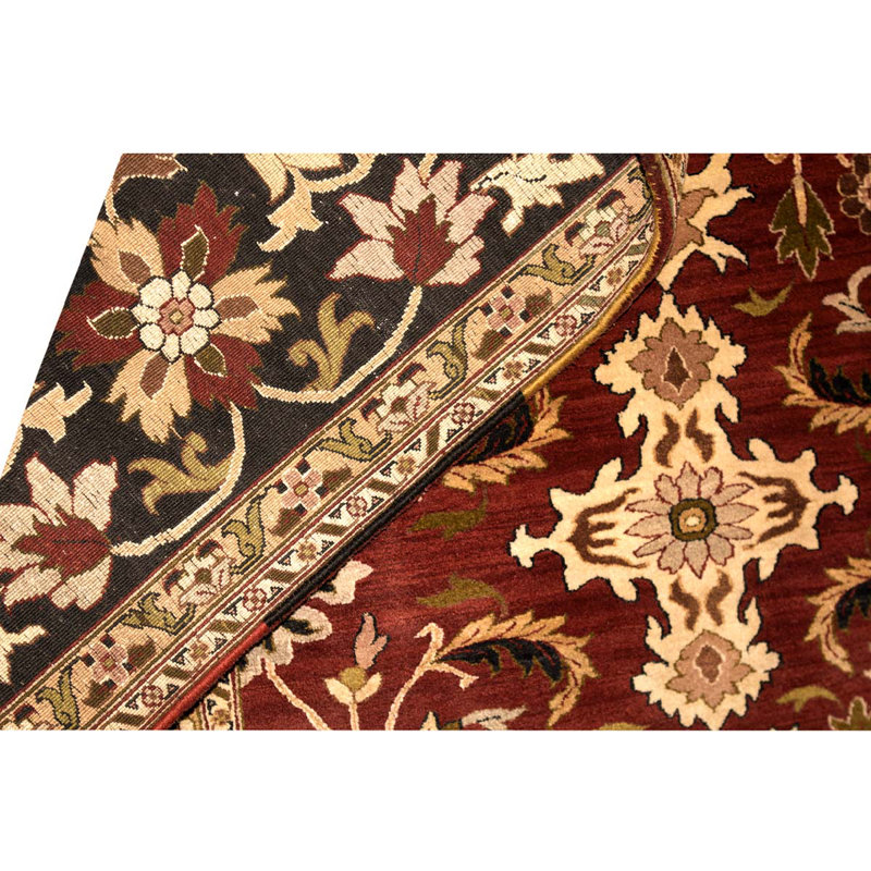 Tapis unique bourgogne / noir / ivoire noué à la main 9 pi 1 po x 12 pi