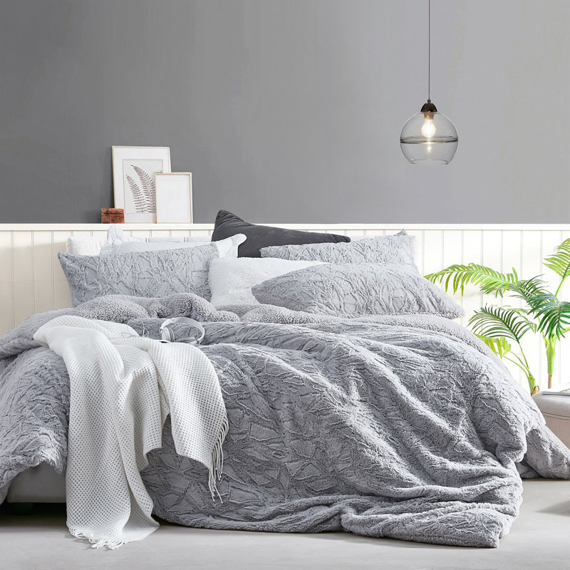 Cracked Glacier Gray Coma Inducer Oversized Comforter Set, King Comforter + 2 Shams