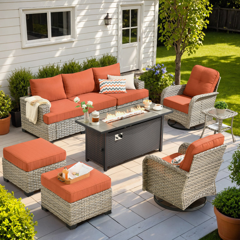 Ensemble de chaises berçantes d'extérieur 8 pièces, Oui, Gris