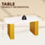 Table de salle à manger moderne moderne en verre trempé à motif de marbre avec base à double piédestal doré, idéale pour la salle à manger et le bureau personnel-2088952717-2088952716