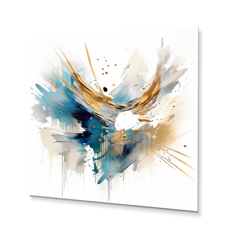 Bleu sarcelle et élégance dorée III - impression sans cadre sur métal, H 16 po x l 16 po x P 1 po