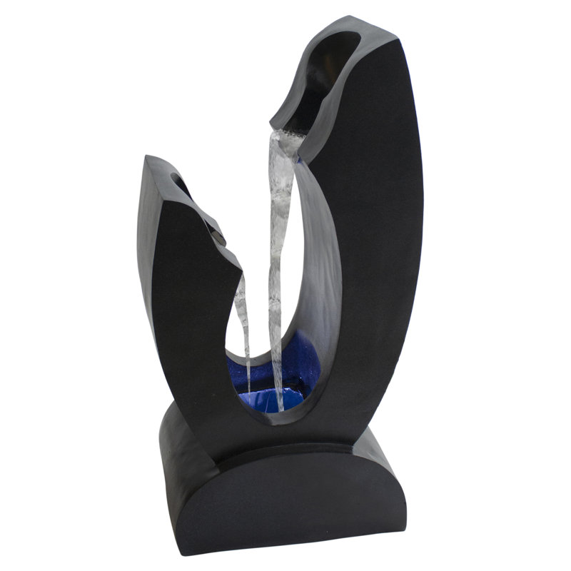 Fontaine de jardin d'extérieur moderne 31,5 "éclairée en noir