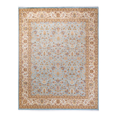 Tapis bleu clair en laine noué à la main 8 pi 1 po x 10 pi 5 po Hayner