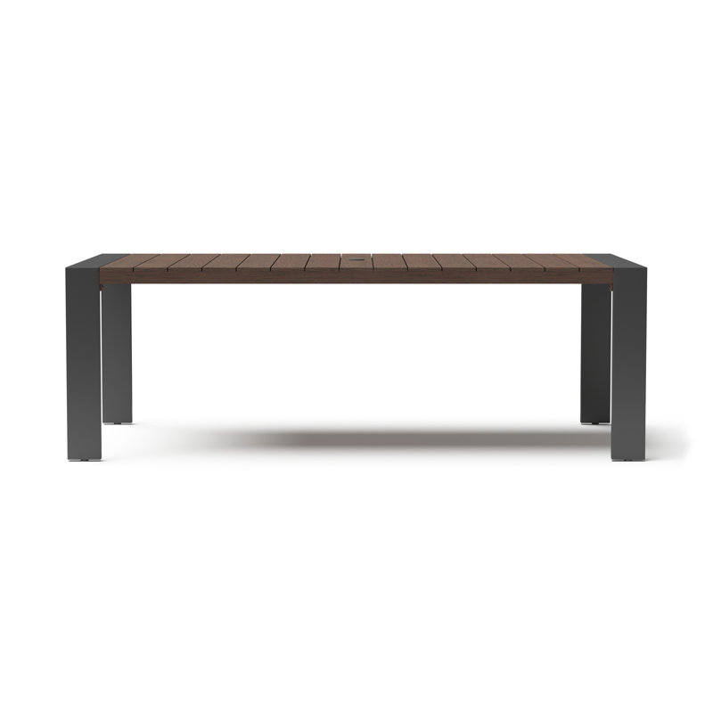 Table de salle à manger d'extérieur en bois manufacturé et en métal l 90 po avec trou pour parasol