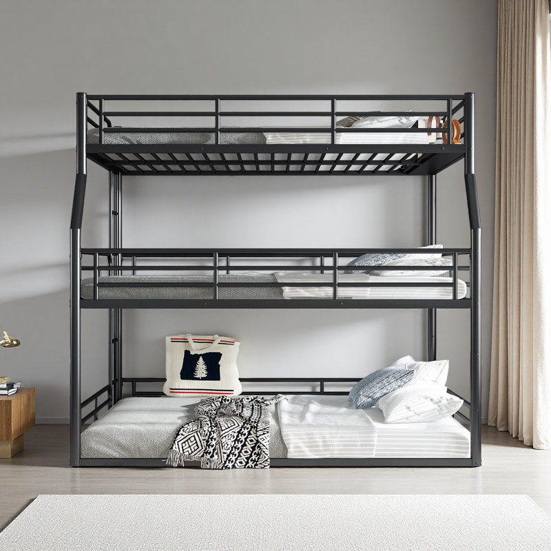 Full XL Over Queen Over Queen Bunk Bed, Black
