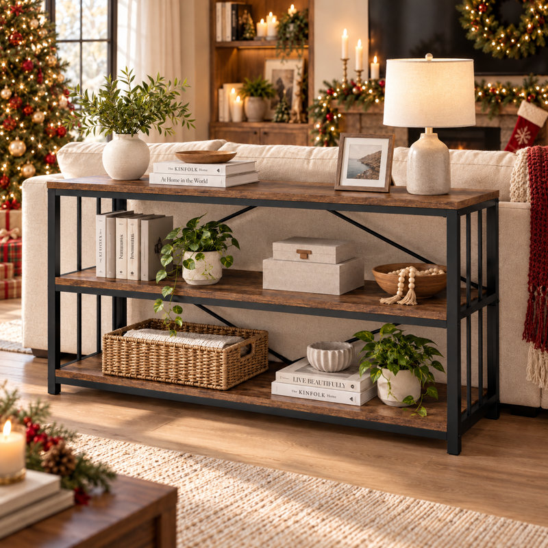 Horizontal Bookshelf, 63" Modern Cube Storage Organizer BookcaseWide Bookshelves, Industrial Long Wood Metal Book Shelf, Low Cube Shelf for Office Home Bedroom Living Room