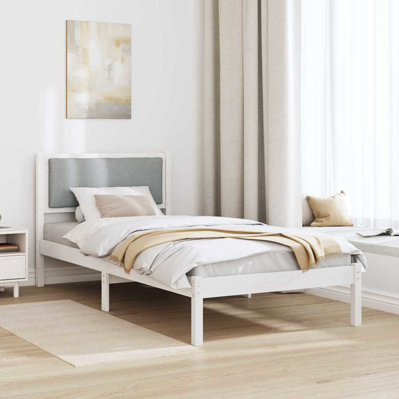 Solid Wood Bed Frame, 100 x 200cm, Light Grey