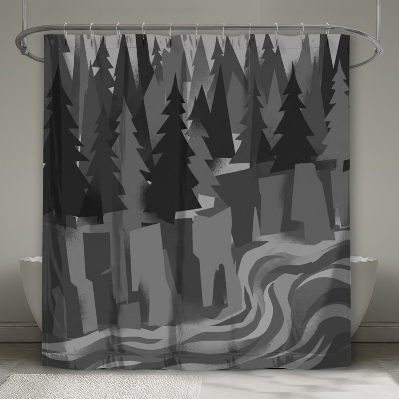 Rideaux de douche Pine River, L 70 po x H 72 po, Gris moyen / noir
