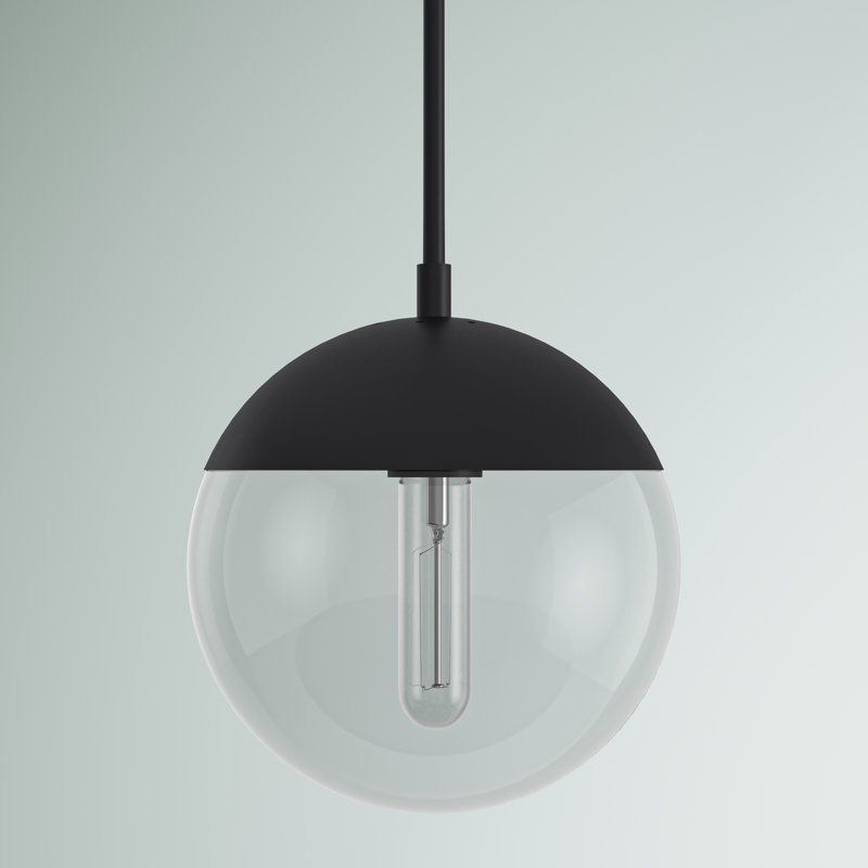 Luminaire suspendu simple à intensité variable 1 lumière Yearby Yearby, H 63 po x l 8 po x P 8 po, Noir, Transparent