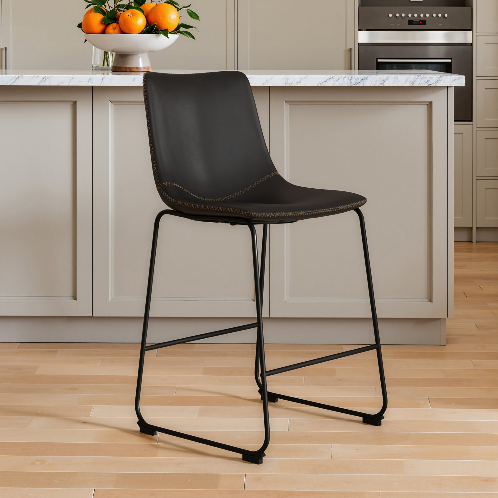 Nia Bar Stool, Black, Counter Stool (24" Seat Height), Black