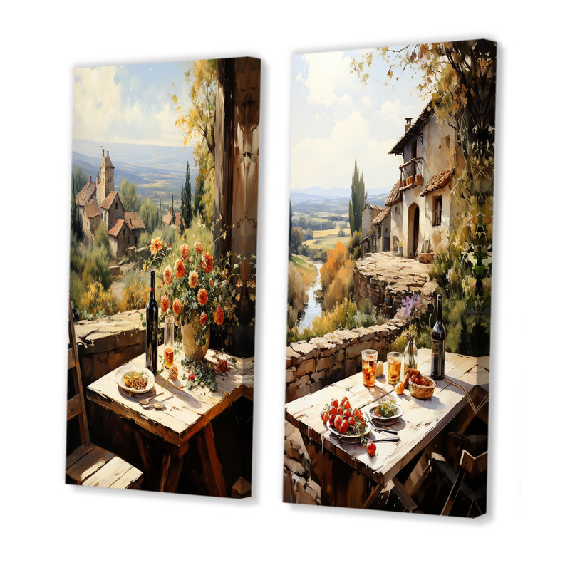 Culinaire sérénité, ville romantique - ensemble de 2 impressions sur toile vin et champagne, Toile tendue, H 28 po x l 25 po