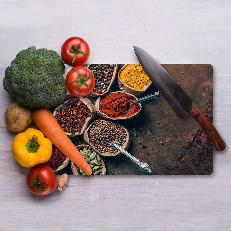Flourish Tempered Glass Cutting Board, 7.9 x 11.8 inches | 100% Antibacterial, Easy-Clean Surface, Non-Slip Silicone Feet | Perfect for Food Prep & Serving, Durable & Stylish Kitchen Essential, Not Dishwasher Safe
