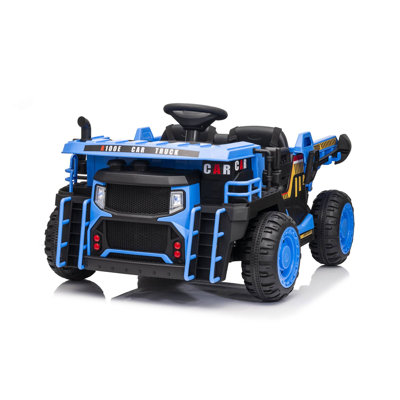Camion de construction 24V 4WD pour enfants avec musique et lumières, 3 vitesses 7 km / h, bleu