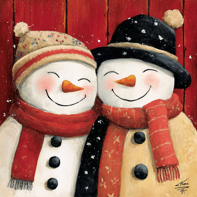 «Happy Snowmen Friends», art mural sur toile tendue, H 30 po x l 30 po