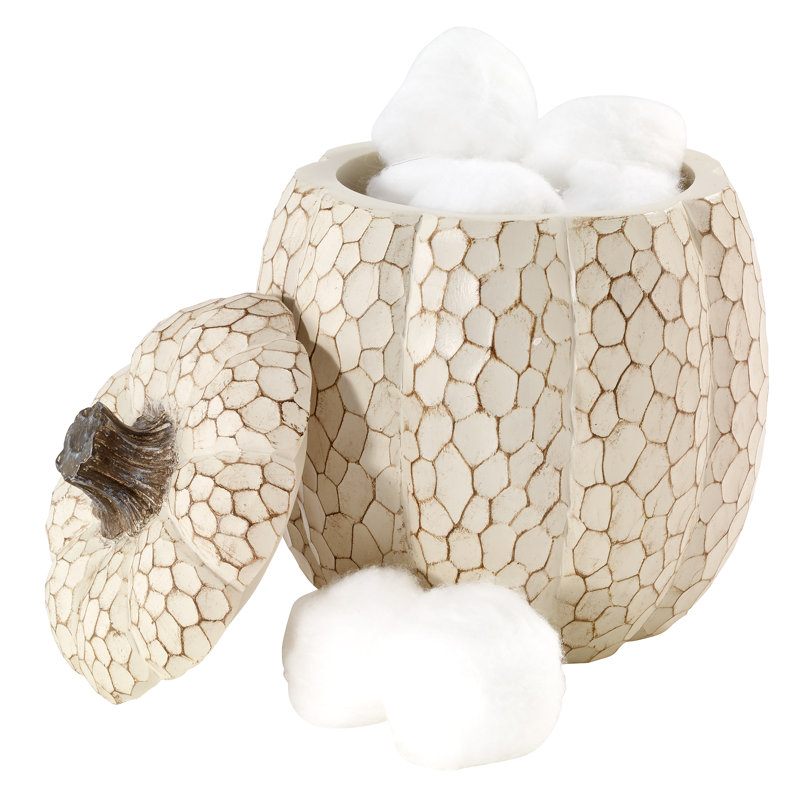 Off-White Resin Pumpkin Textured Covered Jar