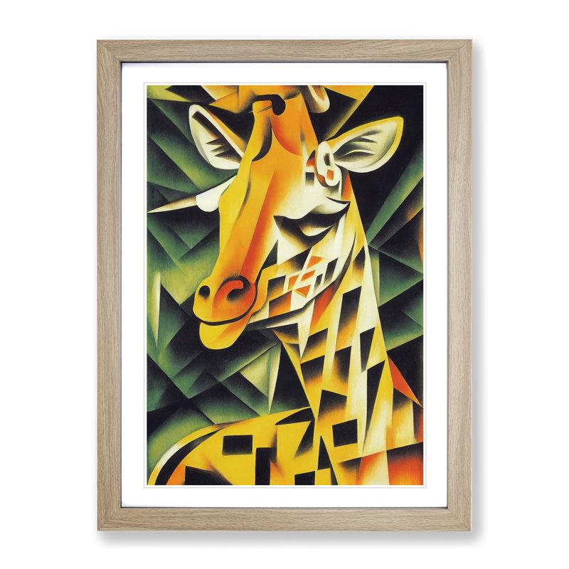 Smiling Giraffe - Framed Print, 64cm H x 46cm W x 2cm D, Oak Framed