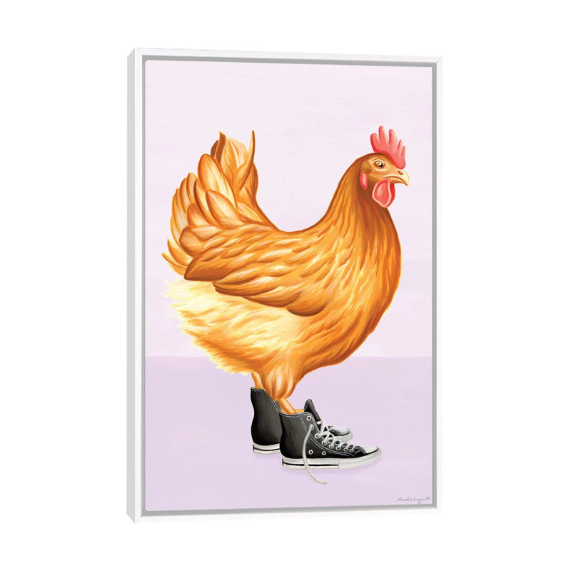 «Hen Converse» par Amélie Legault - reproduction d'art, H 40 po x l 26 po x P 1,5 po, Toile blanche encadrée, Pas de tapis