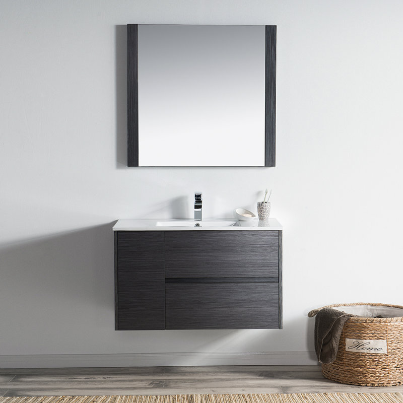 Ensemble de meuble-lavabo simple 36 "avec miroir, Gris argenté