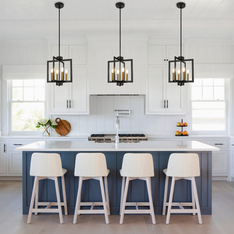 Kandras 4 - Light Dimmable Square / Rectangle Chandelier, Black/Gold