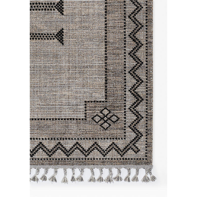 Black and Beige Synthetic Flat Woven Rectangular Rug