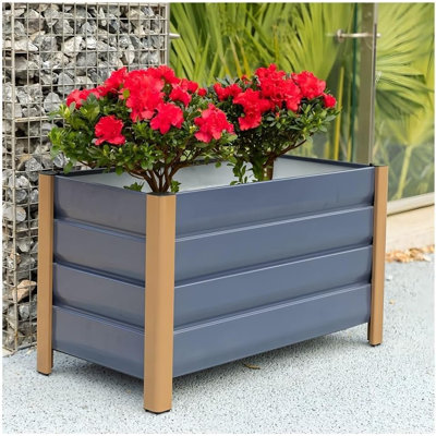 Jardinière en aluminium 39 po, jardin surélevé moderne avec coins arrondis et drainage