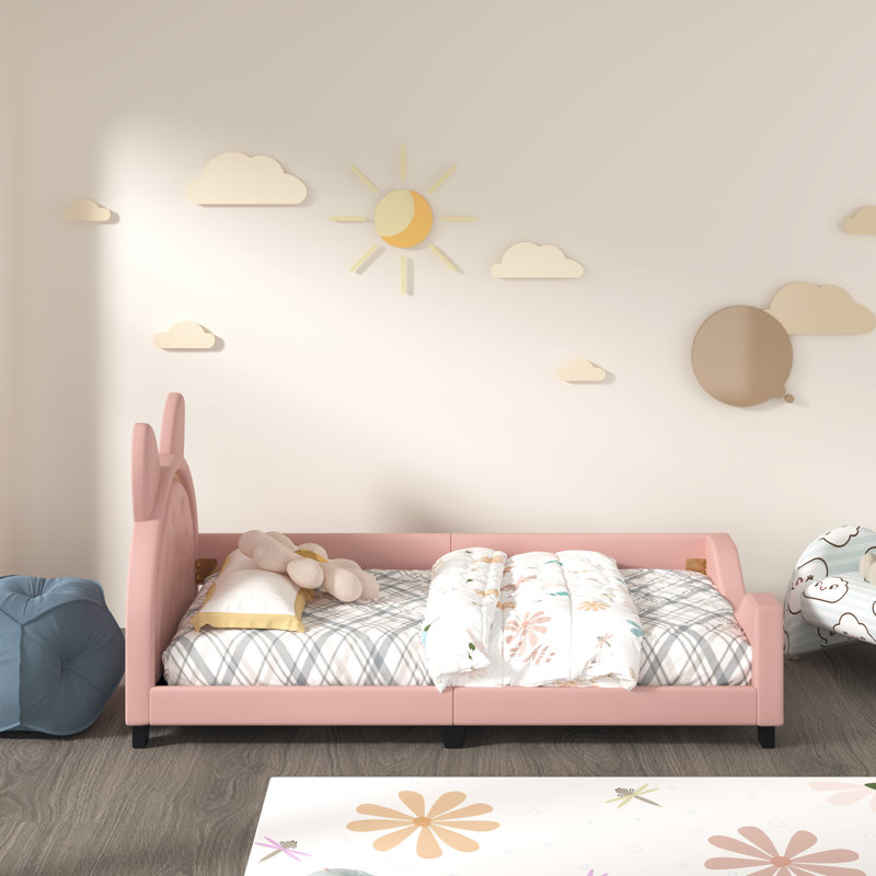 Lit plateforme simple touffeté Kallel, Rose