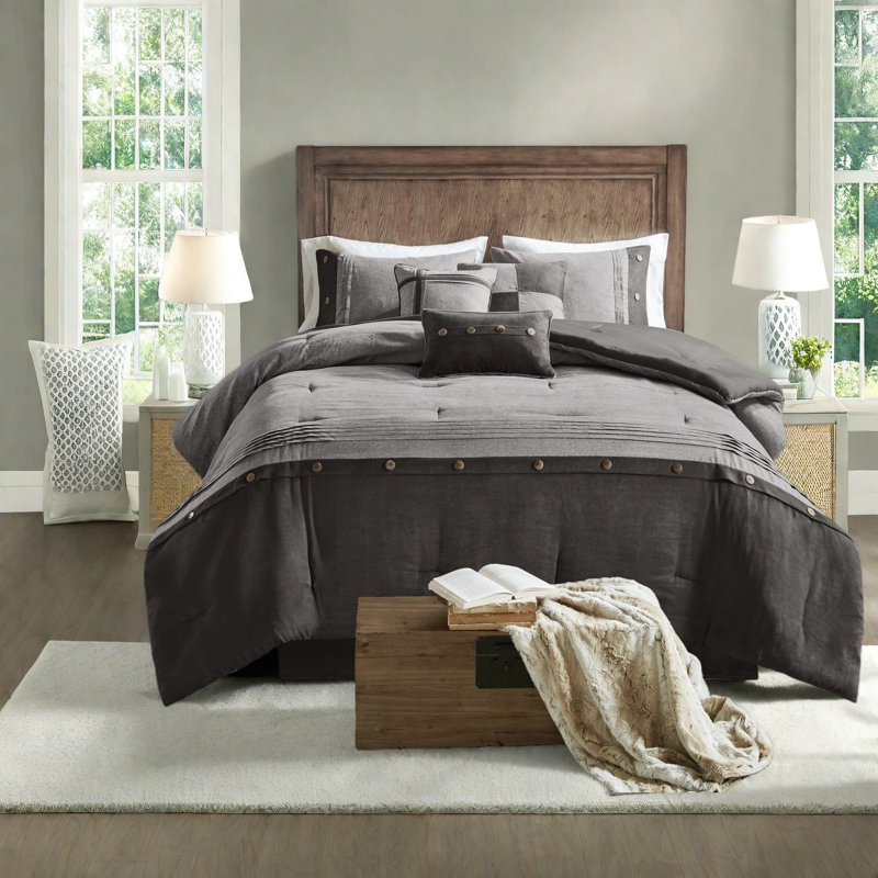 Rustic Faux Suede Bedding Sets, Polyester Queen Comforter For Home