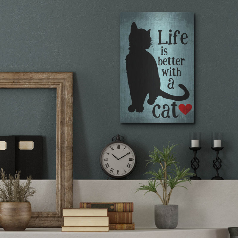 «Life Is Better With A Cat Blue» par Ginger Oliphant, art mural en métal, H 16 po x l 12 po