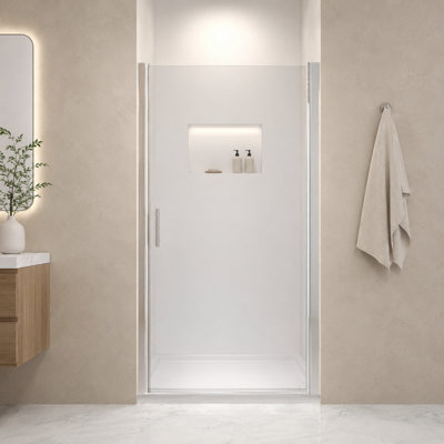 30-31"W Adjustable Narrow Half-Frame Pivot Shower Door 72"H, Anti-Rust Polished Chrome Aluminum Frame, 6mm Clear Tempered Glass with Full-Surface Explosion-Proof Safety Film & Tarnish-Resistant Stainless Steel Handle for Compact Small Shower Niches