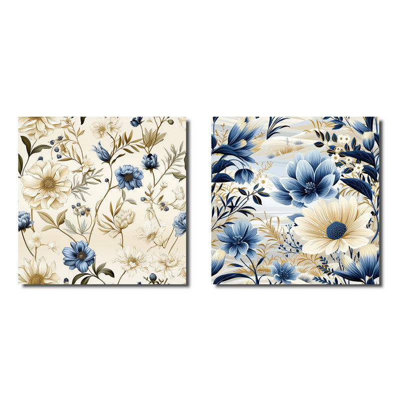 Botanical Sketches III - Ensemble de 2 collages floraux carrés, H 16 po x l 33 po, Toile tendue