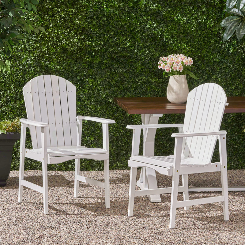 Ensemble de 2 chaises de salle à manger d'extérieur résistantes aux intempéries en bois d'acacia Adirondack, Blanc