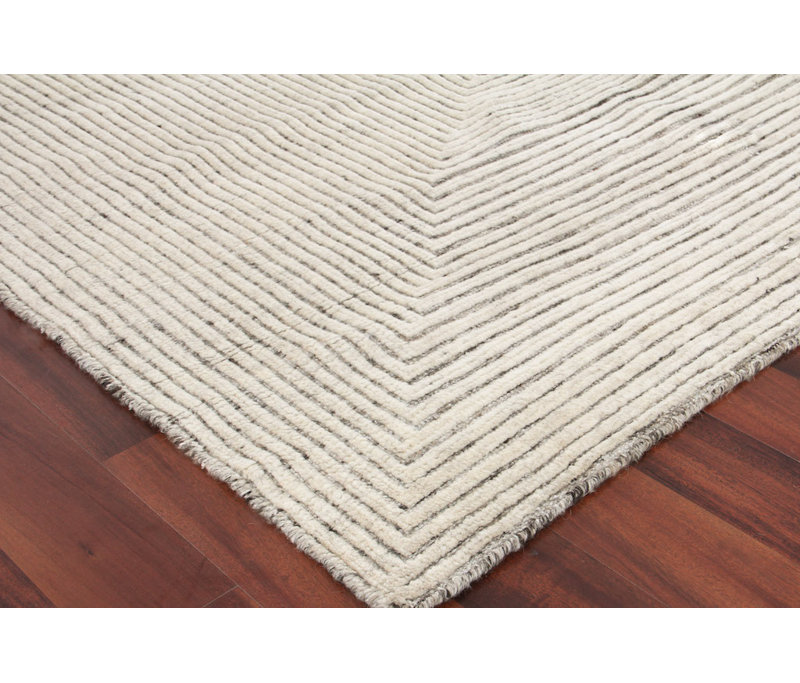 Crescent Striped Hand-Knotted Wool Ivory Area Rug, Rectangle 10' x 14'