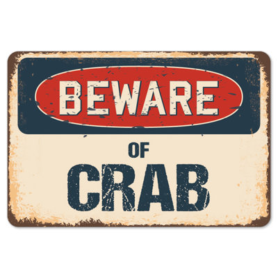 Decal-Crab_Beware Of Crab Rustic Sign Signmission Classic Rust Wall Plaque Decoration