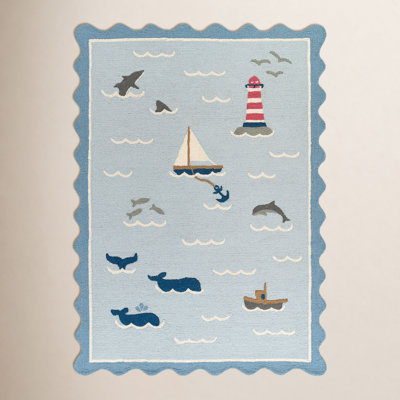 Lola Sea Blue Hand-Tufted Wool Rug