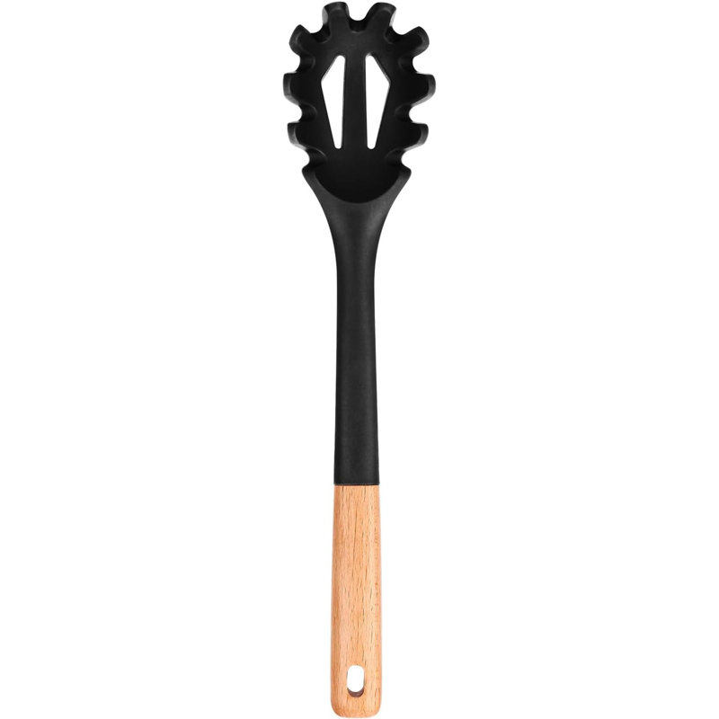 Silicone Pasta Fork, Kitchen Heat Resistant Noodle Spoon Server, BPA Free Spaghetti Strainer,12.8 Inch , Black